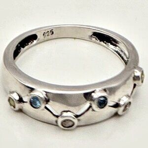 Vintage 1970s M&J Savitt Sterling Silver Multi Gemstone Ring Size 6